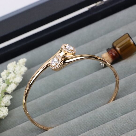 Rose Gold Bangle with Dual Crystal Accents, XPBL0578 - Picture 12 of 12